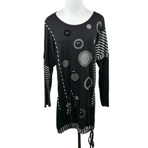 Lavena Tunic Top Women‎ M/L Black Embellished Pullover Blouse Long Sleeve